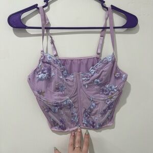 Floral Embroidered Purple Corset Top